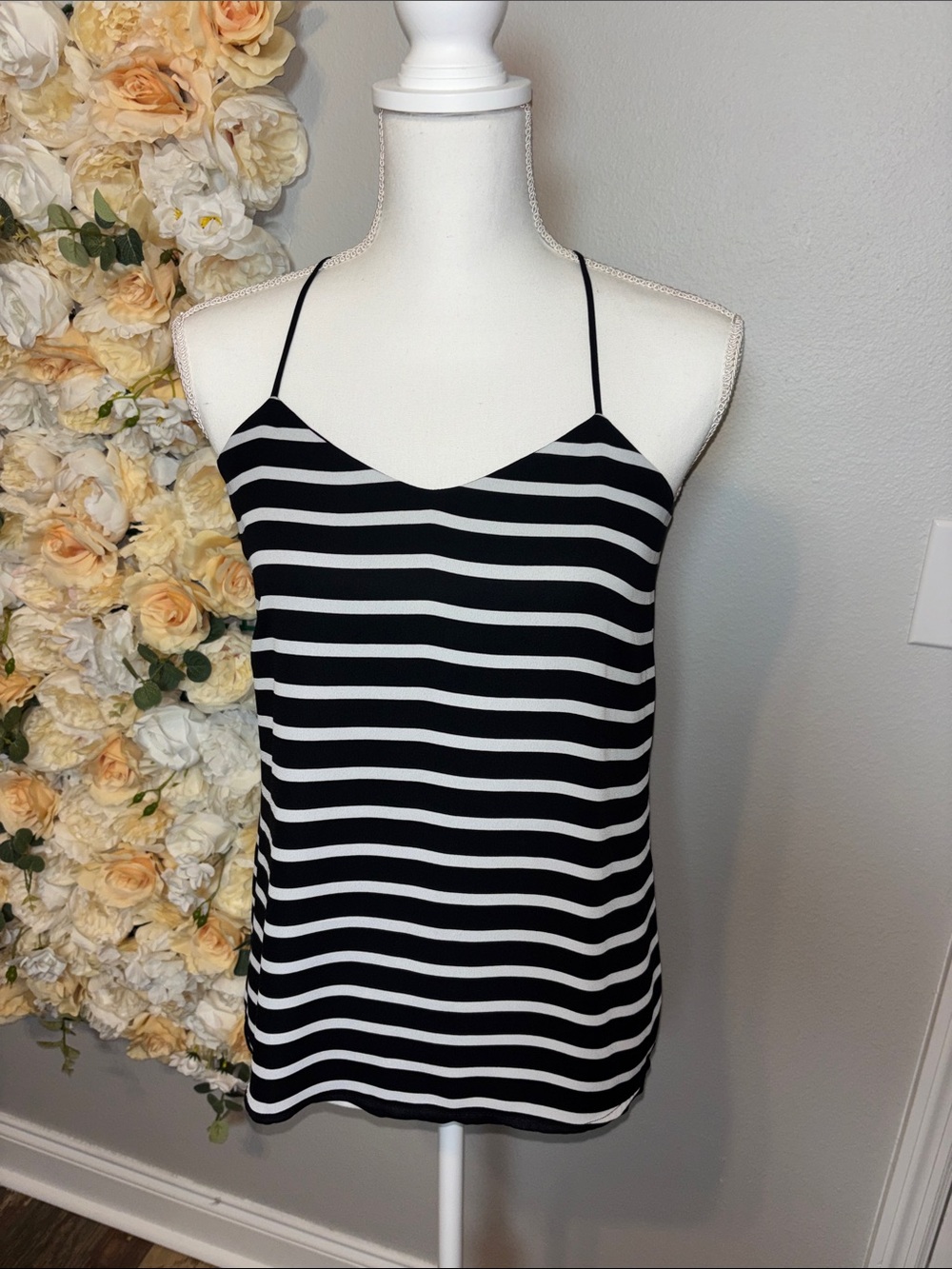 Black & White Striped Spaghetti Strap Cami Top